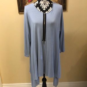 ⭐️ Comfy steel blue with zipper detail, asymmetrical long-sleeve tunic